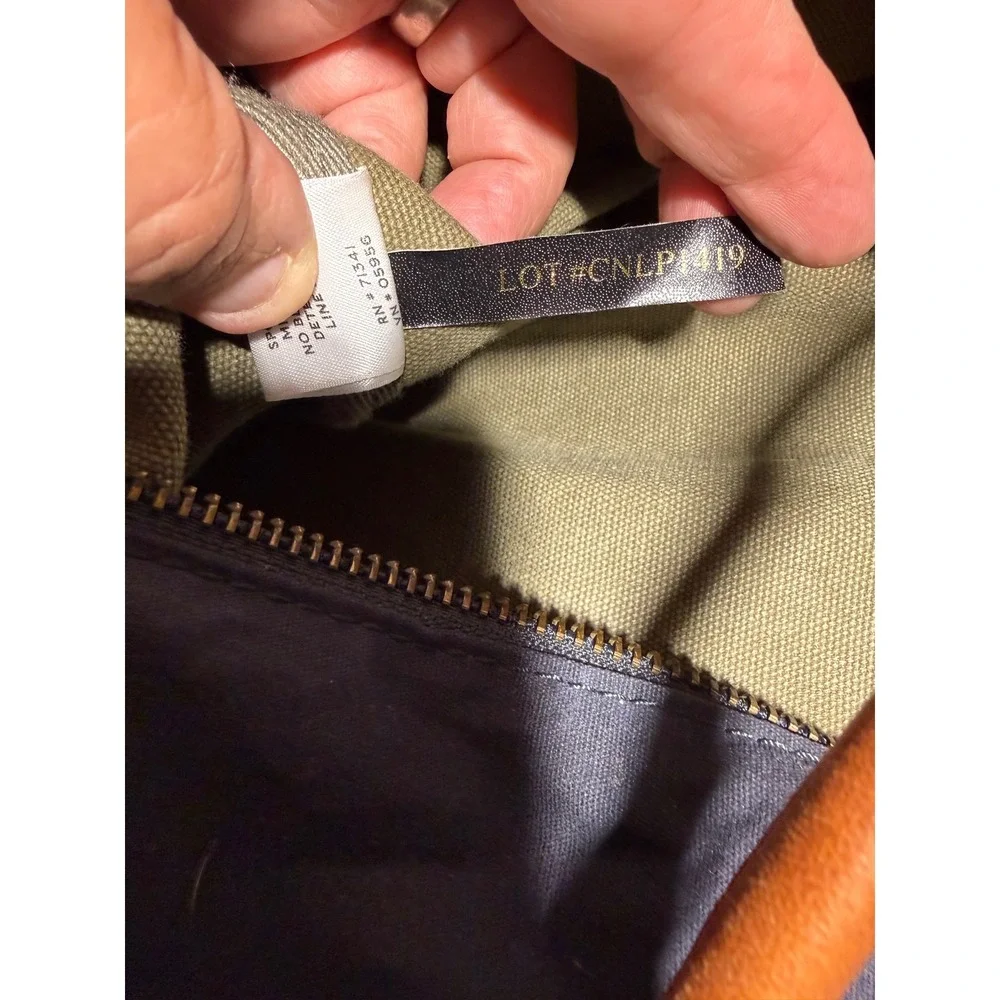 LL Bean Signature Waxed Canvas Duffle Bag Navy Blue Leather trim 22